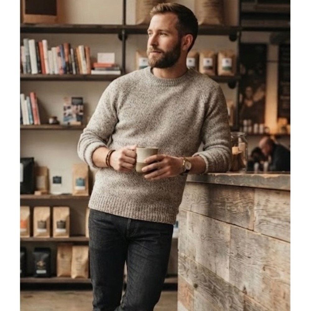 Line of Trade Mens Crewneck Sweater 2XL Oatmeal Marl Knit Raglan Long Sleeve